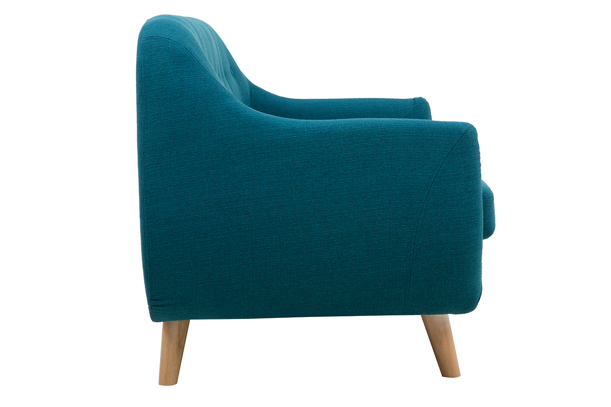 Skandinavisches 2-Sitzer-Sofa mit abnehmbarem Bezug in entenblau und Holz YNOK