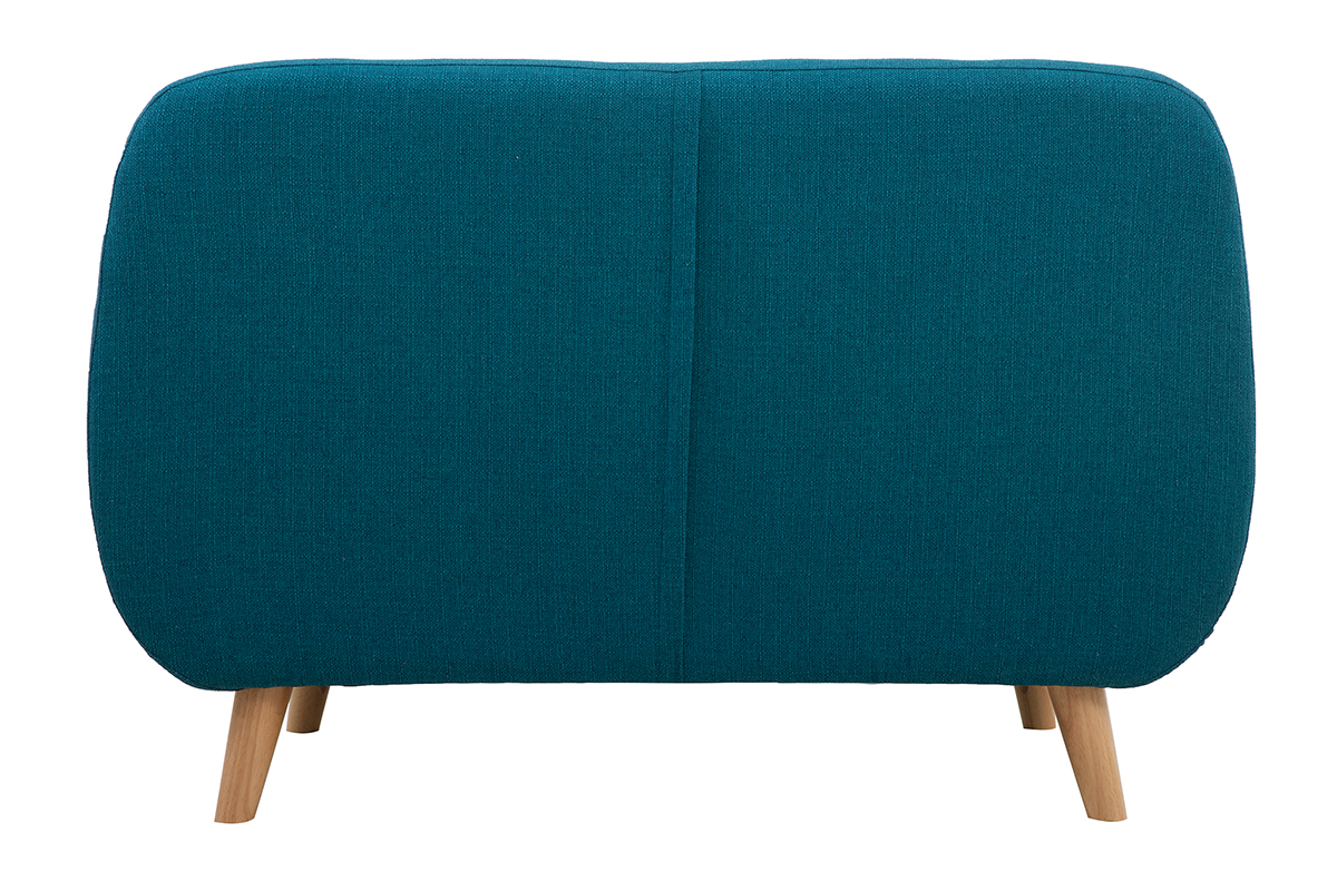 Skandinavisches 2-Sitzer-Sofa mit abnehmbarem Bezug in entenblau und Holz YNOK