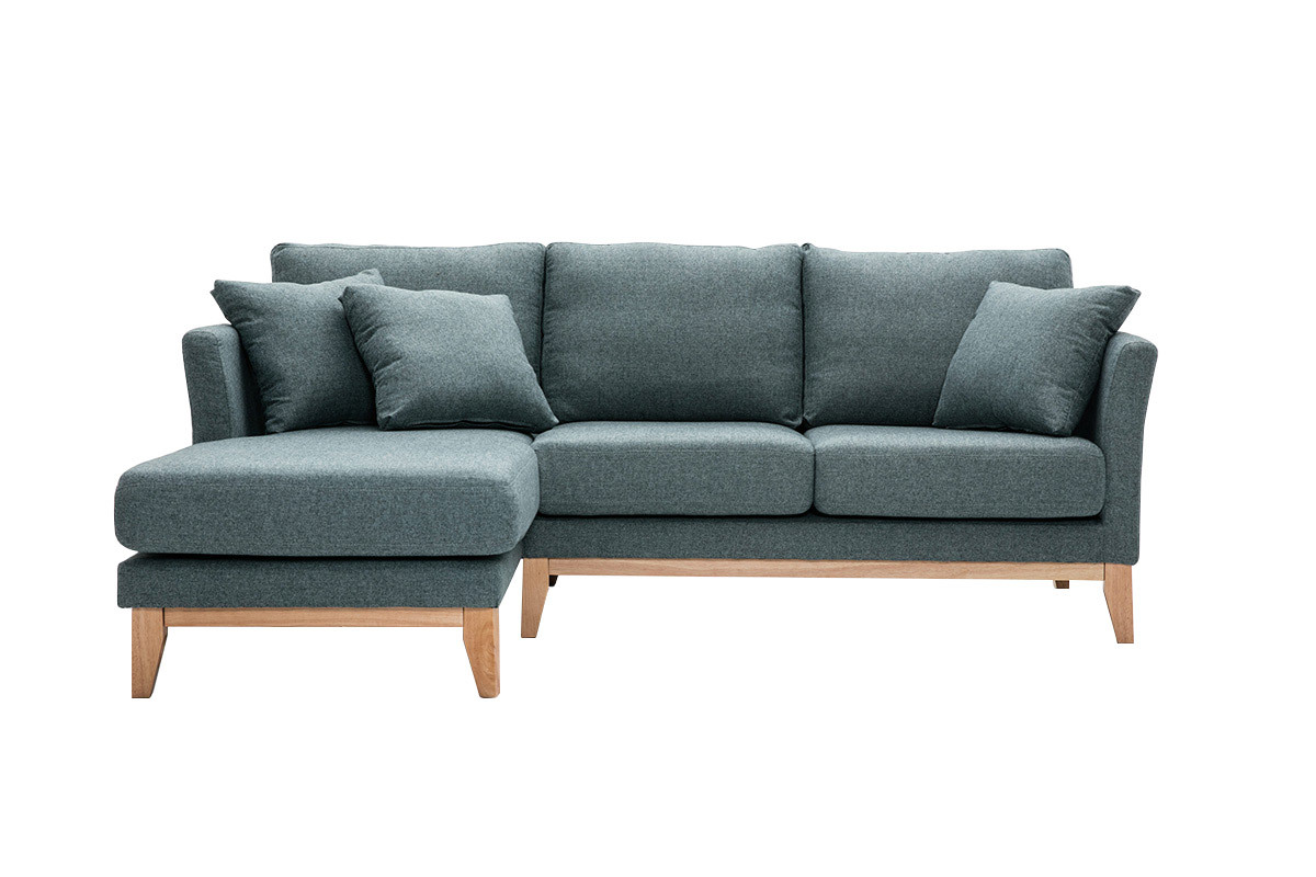 Skandinavisches 3/4-Sitzer-Ecksofa linksseitig mit abziehbarem, graugrnem Stoff und hellem Holz OSLO