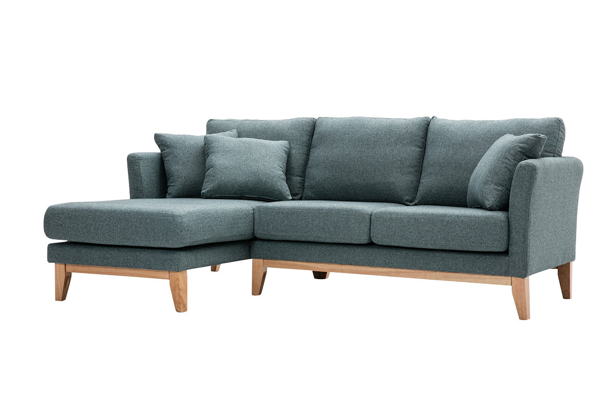 Skandinavisches 3/4-Sitzer-Ecksofa linksseitig mit abziehbarem, graugrnem Stoff und hellem Holz OSLO