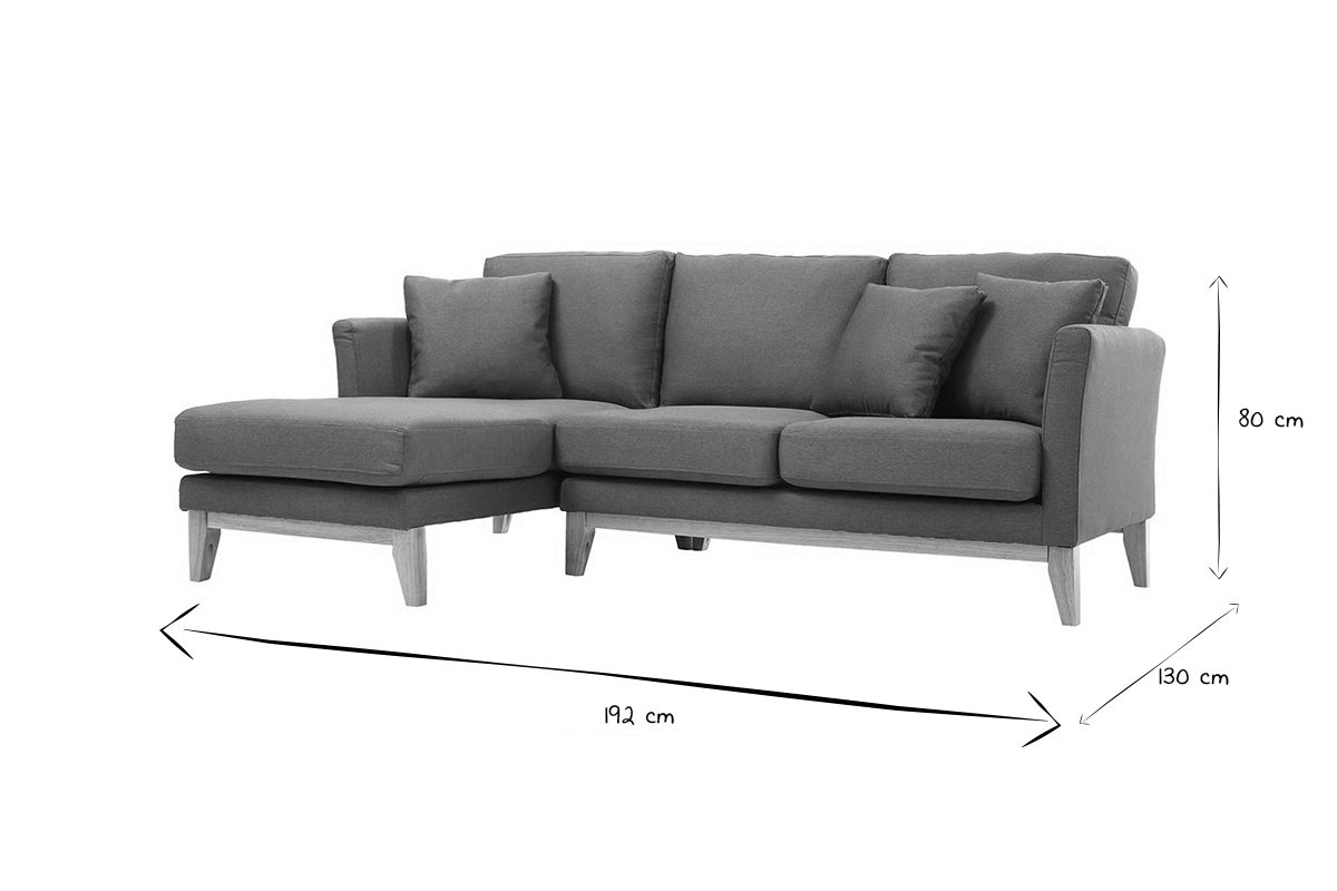 Skandinavisches 3/4-Sitzer-Ecksofa linksseitig mit abziehbarem, graugrnem Stoff und hellem Holz OSLO