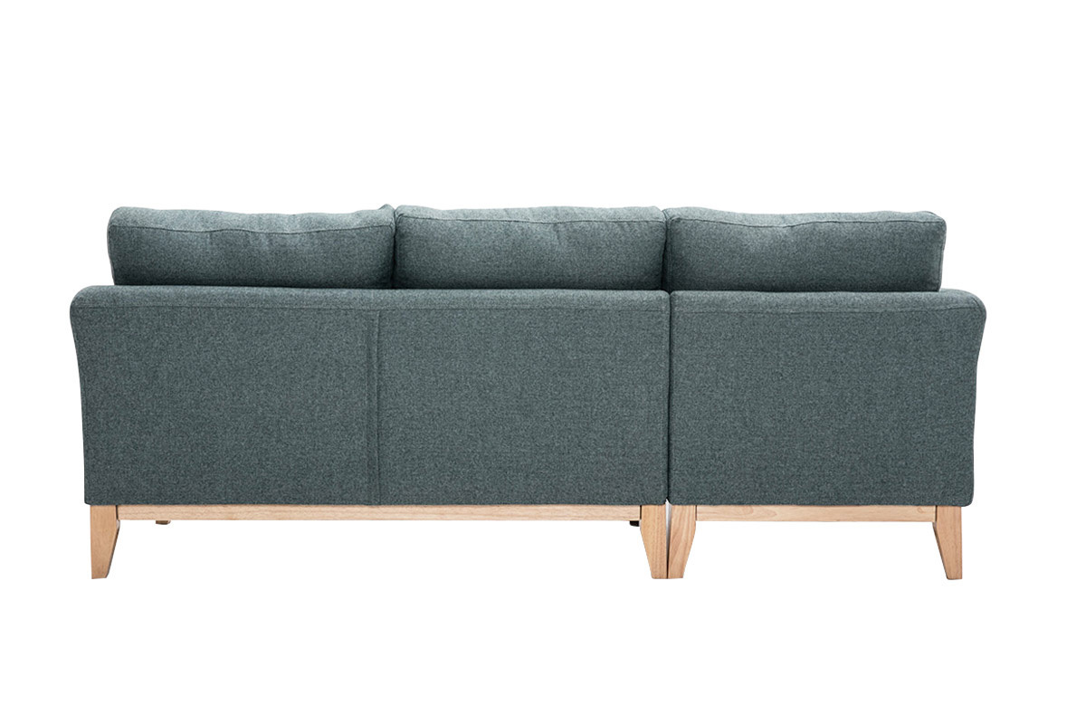 Skandinavisches 3/4-Sitzer-Ecksofa linksseitig mit abziehbarem, graugrnem Stoff und hellem Holz OSLO