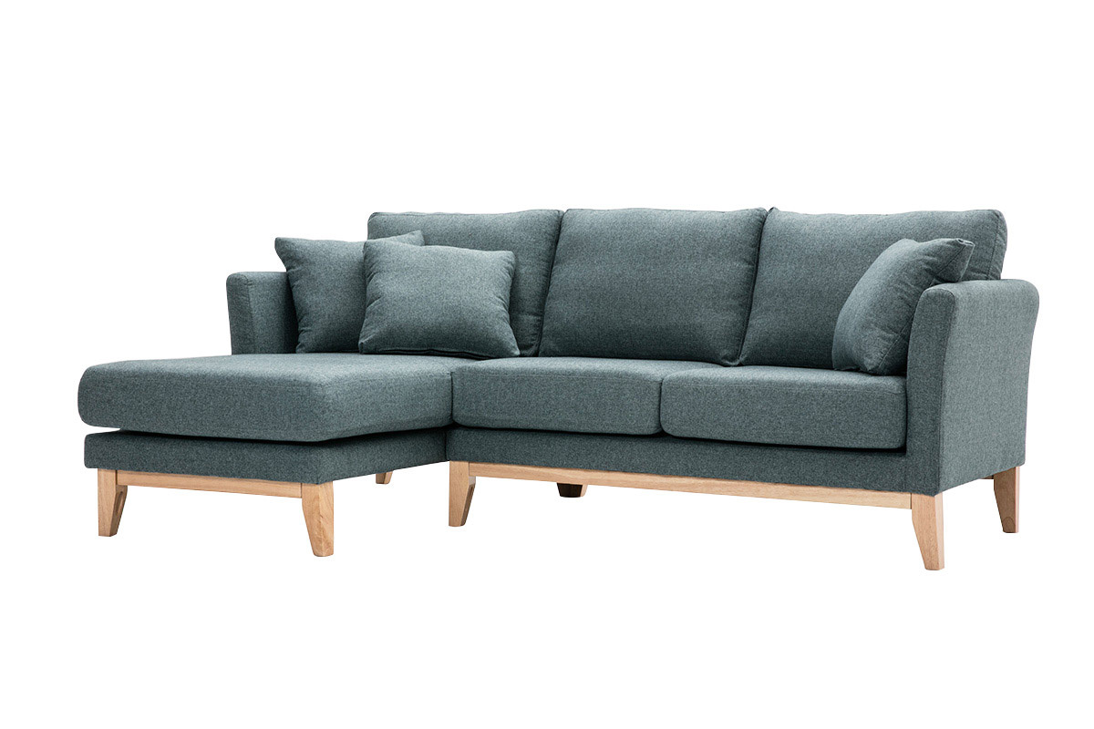 Skandinavisches 3/4-Sitzer-Ecksofa linksseitig mit abziehbarem, graugrnem Stoff und hellem Holz OSLO