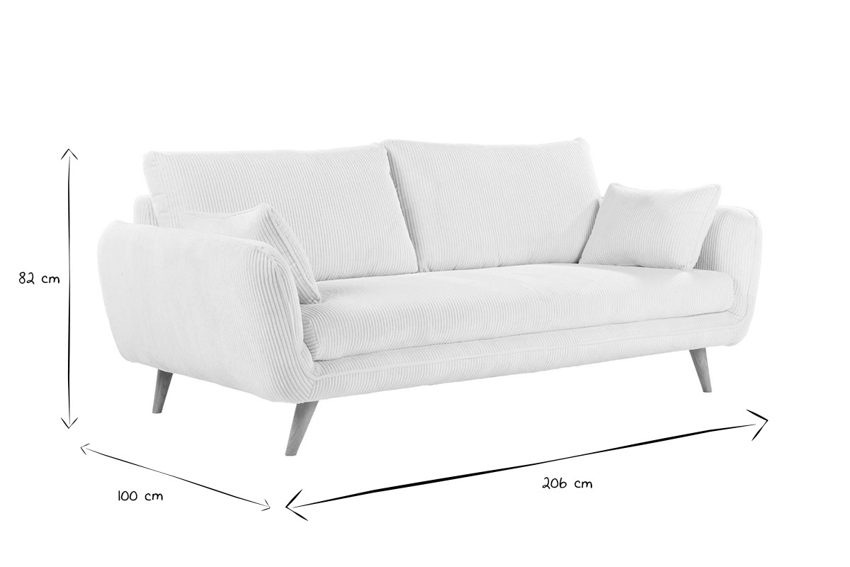 Skandinavisches 3-Sitzer-Sofa aus cremefarbenem Ripsstoff und hellem Holz CREEP