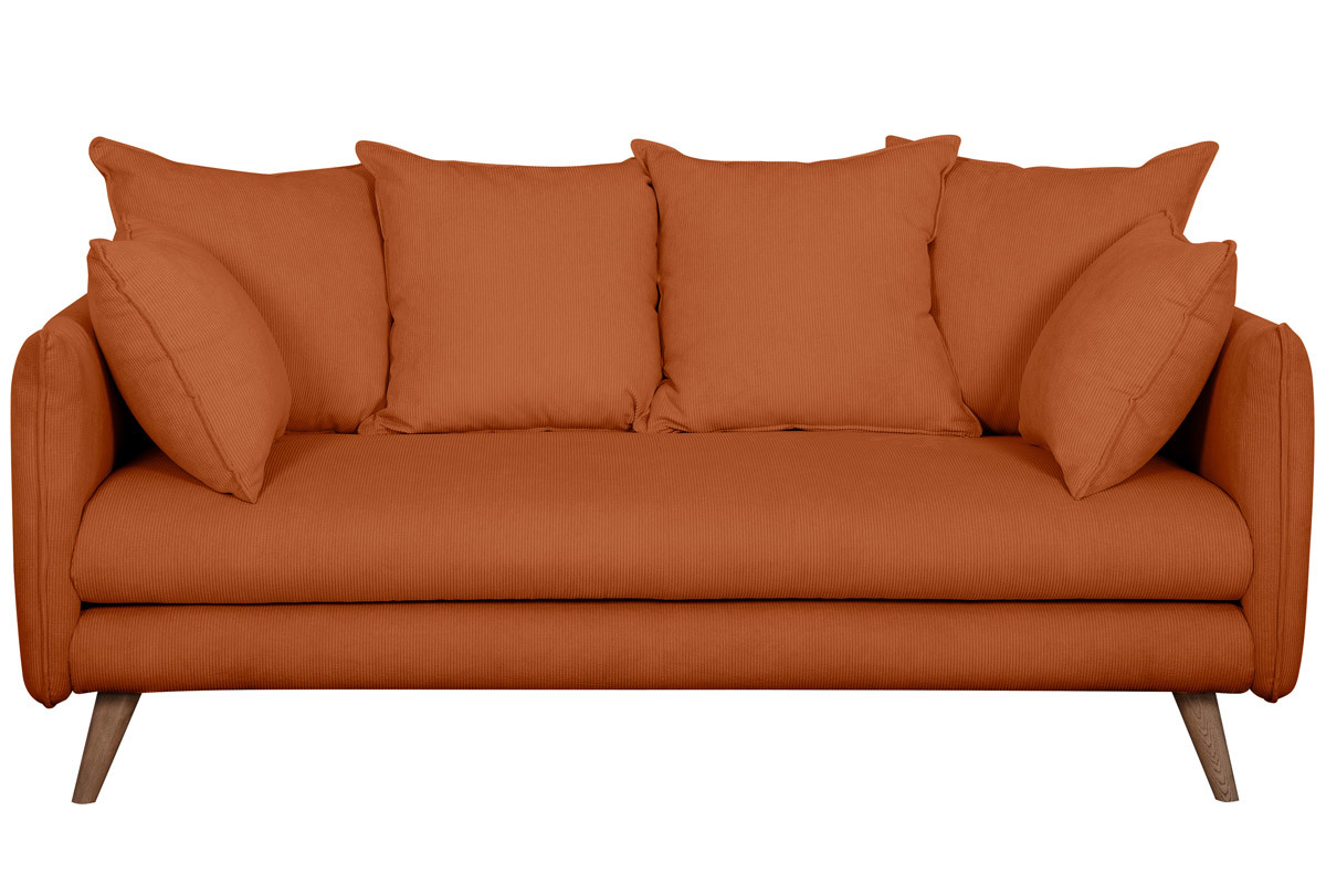 Skandinavisches 3-Sitzer-Sofa aus orangerotem Cord OLYMPIA