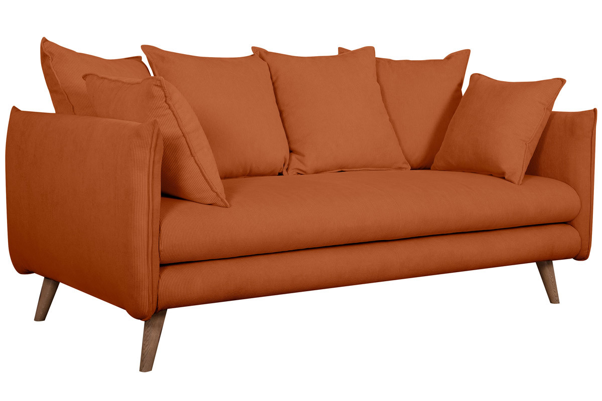 Skandinavisches 3-Sitzer-Sofa aus orangerotem Cord OLYMPIA