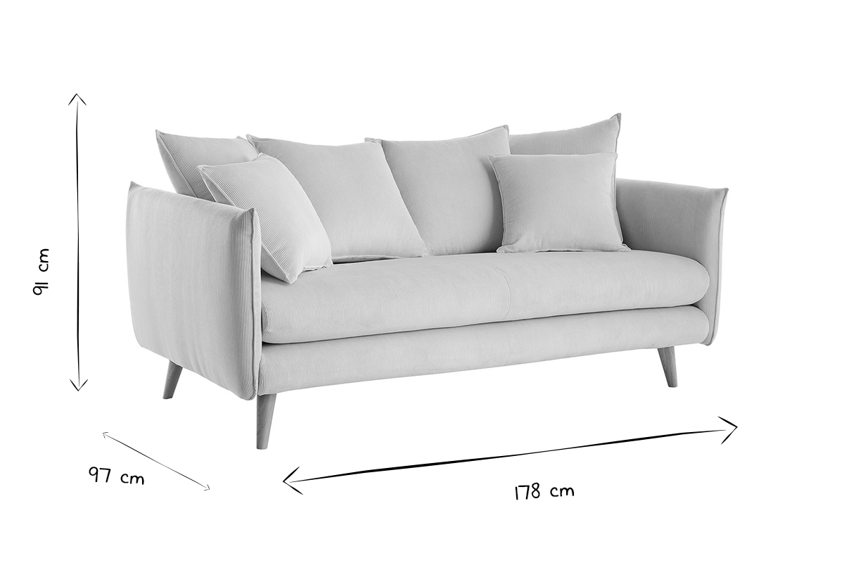 Skandinavisches 3-Sitzer-Sofa aus orangerotem Cord OLYMPIA