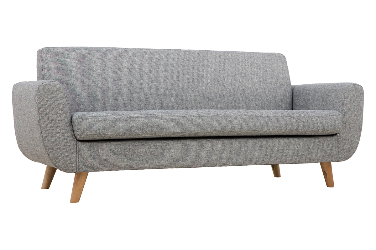 Skandinavisches 3-Sitzer-Sofa in Hellgrau und Holz PURE