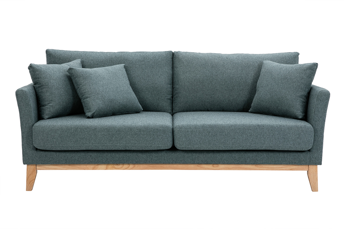 Skandinavisches 3-Sitzer-Sofa mit abnehmbarem Bezug aus graugrnem Stoff und hellem Holz OSLO