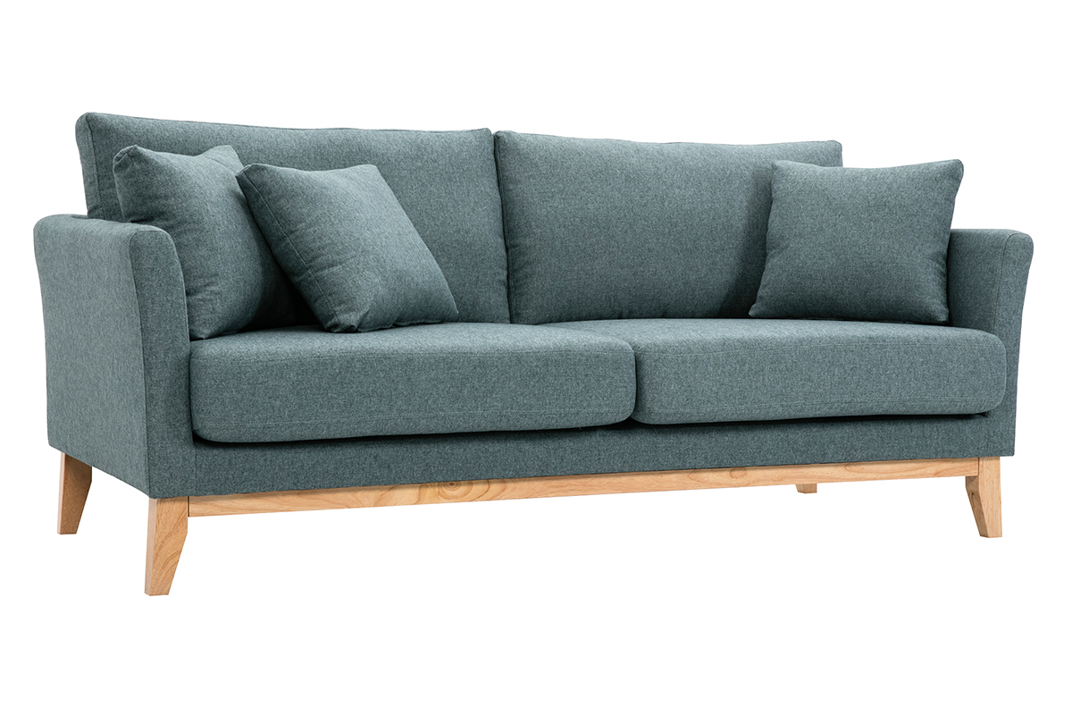 Skandinavisches 3-Sitzer-Sofa mit abnehmbarem Bezug aus graugrnem Stoff und hellem Holz OSLO