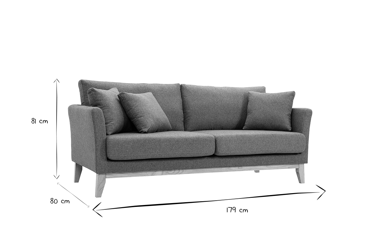 Skandinavisches 3-Sitzer-Sofa mit abnehmbarem Bezug aus graugrnem Stoff und hellem Holz OSLO