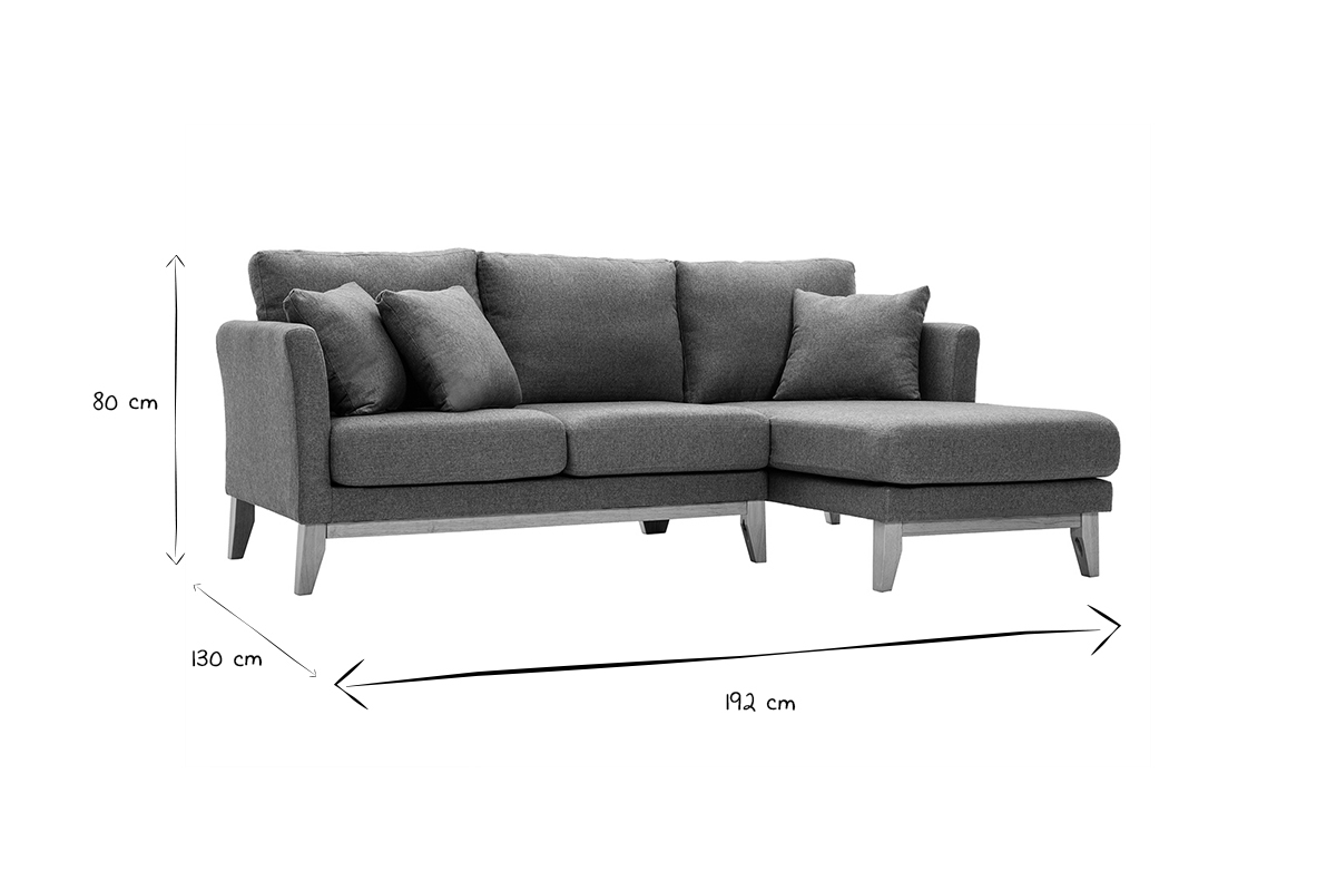 Skandinavisches 4-Sitzer-Ecksofa rechtsseitig mit abziehbarem, graugrnem Stoff und hellem Holz OSLO