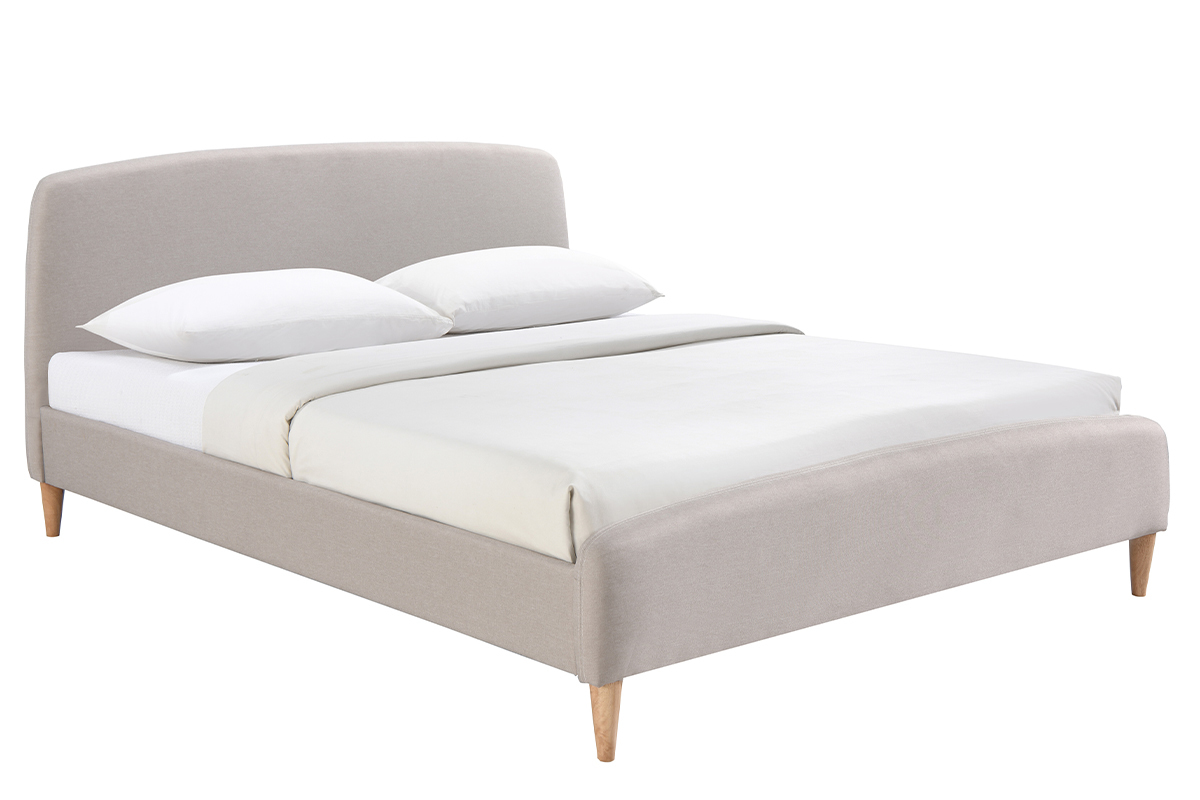 Skandinavisches Bett 140 x 200 cm Stoff Beige NIELS