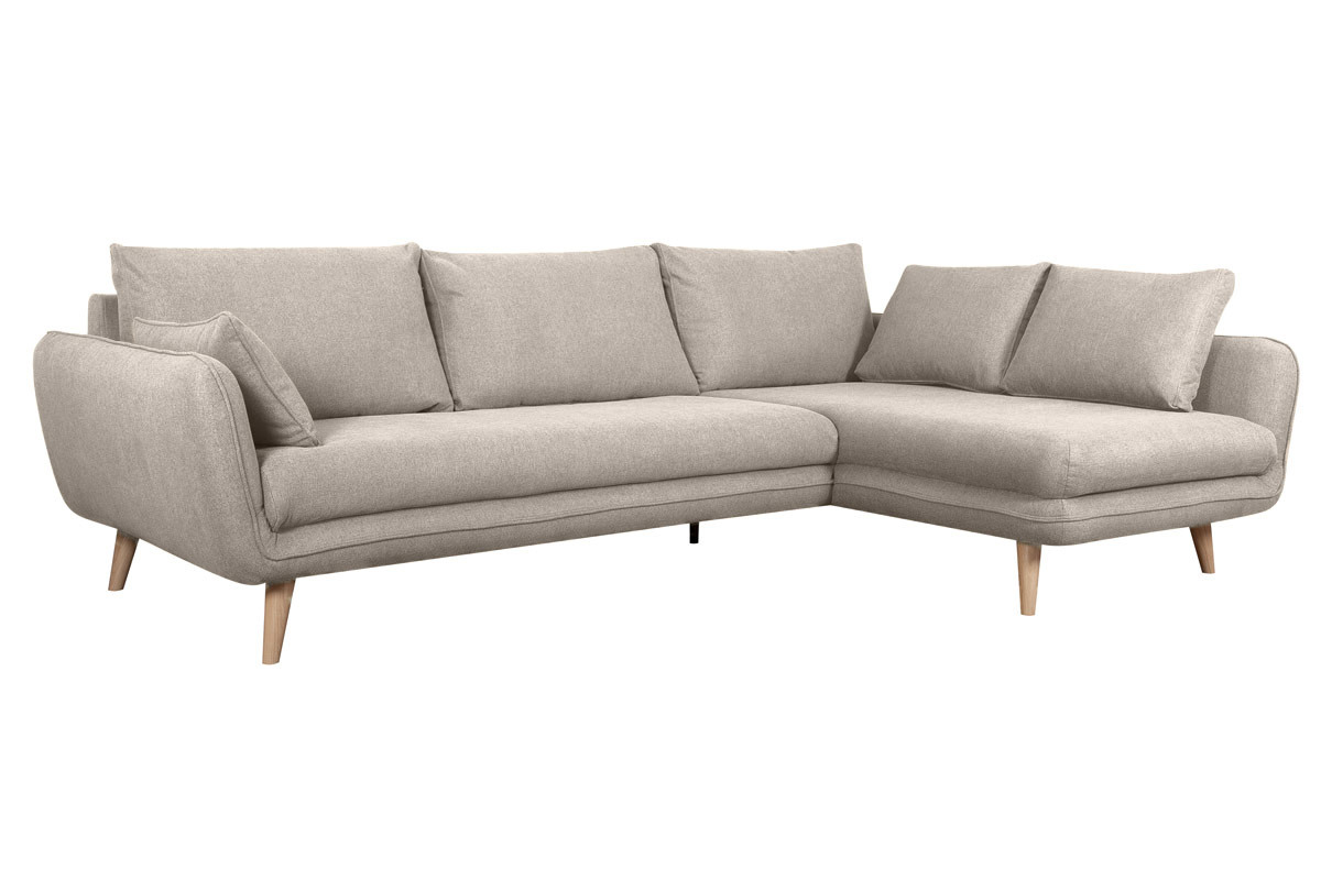 Skandinavisches Ecksofa 5-Sitzer aus beigem Stoff und hellem Holz CREEP