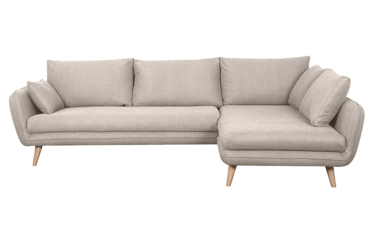 Skandinavisches Ecksofa 5-Sitzer aus beigem Stoff und hellem Holz CREEP