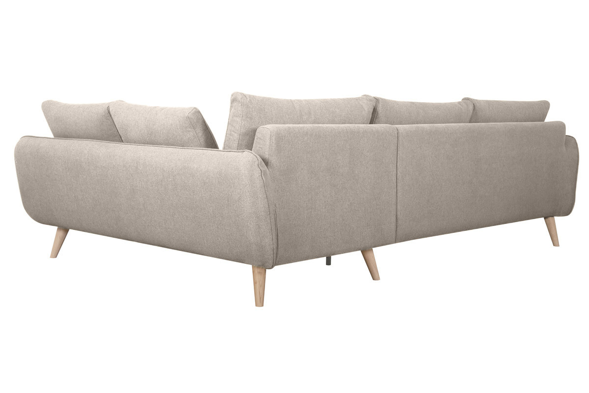 Skandinavisches Ecksofa 5-Sitzer aus beigem Stoff und hellem Holz CREEP