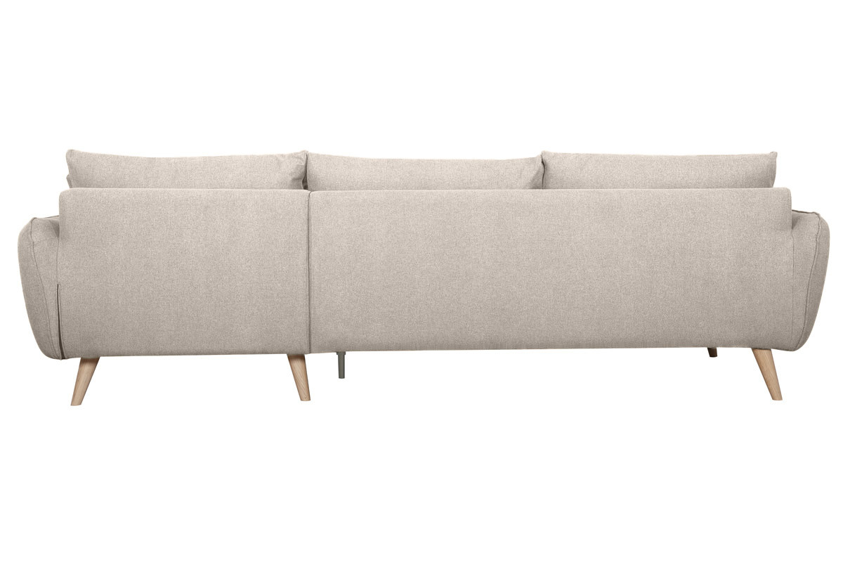 Skandinavisches Ecksofa 5-Sitzer aus beigem Stoff und hellem Holz CREEP