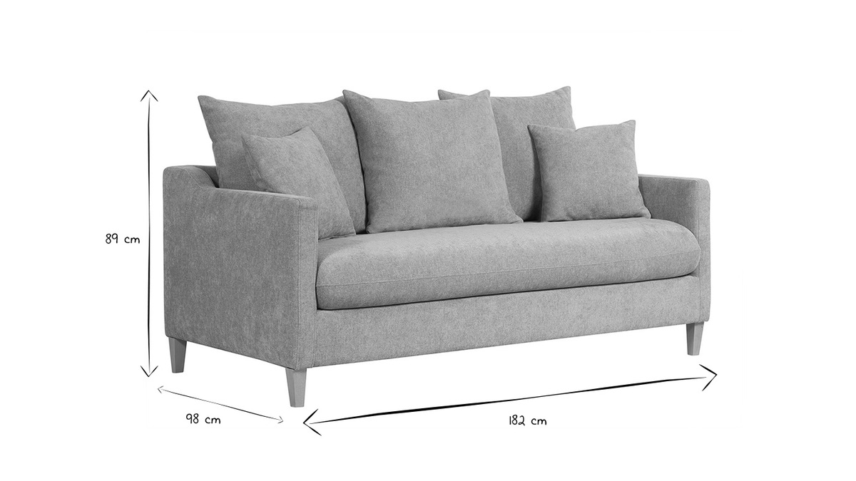 Skandinavisches Schlafsofa aus taupefarbenem Stoff mit Samteffekt und hellem Holz 3-Sitzer LOUISE