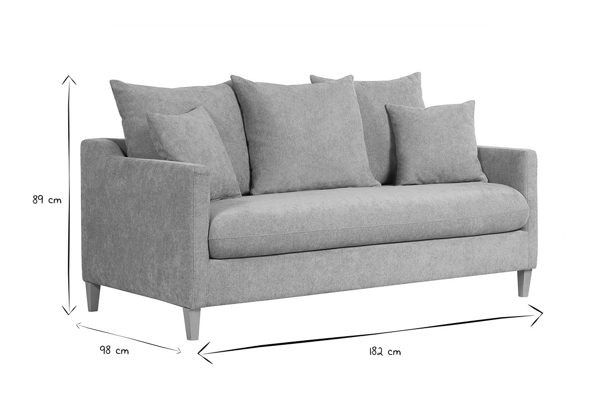 Skandinavisches Schlafsofa aus taupefarbenem Stoff mit Samteffekt und hellem Holz 3-Sitzer LOUISE