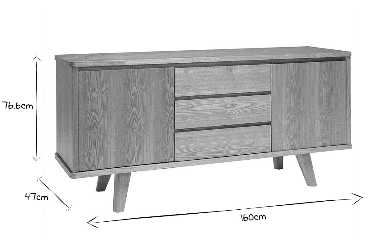 Skandinavisches Sideboard aus Esche mit Tren und Schubladen 160 cm FIFTIES