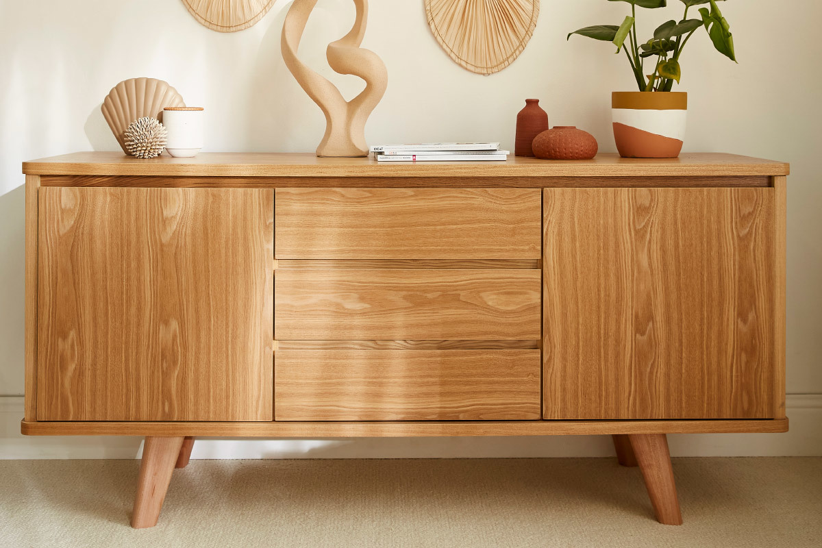 Skandinavisches Sideboard aus Esche mit Tren und Schubladen 160 cm FIFTIES