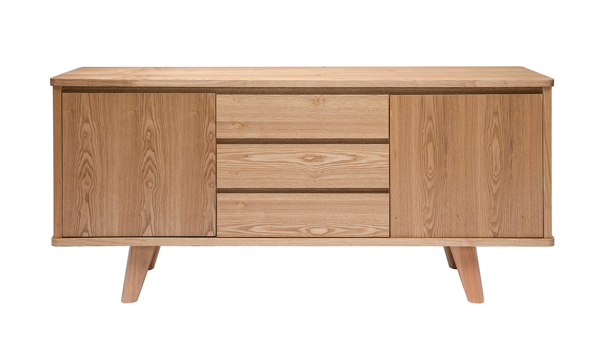 Skandinavisches Sideboard aus Esche mit Tren und Schubladen 160 cm FIFTIES