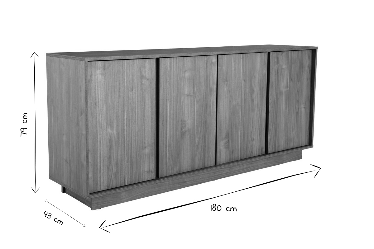 Skandinavisches Sideboard mit 4 Tren in Eichenholzoptik B180 cm COMO