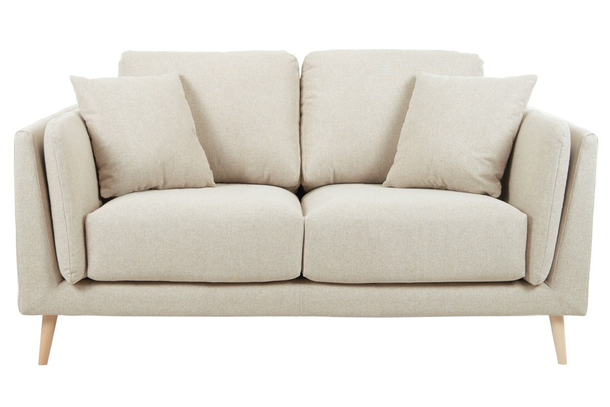 Skandinavisches Sofa 2-Sitzer aus beigem Stoff und helles Holz VOGUE