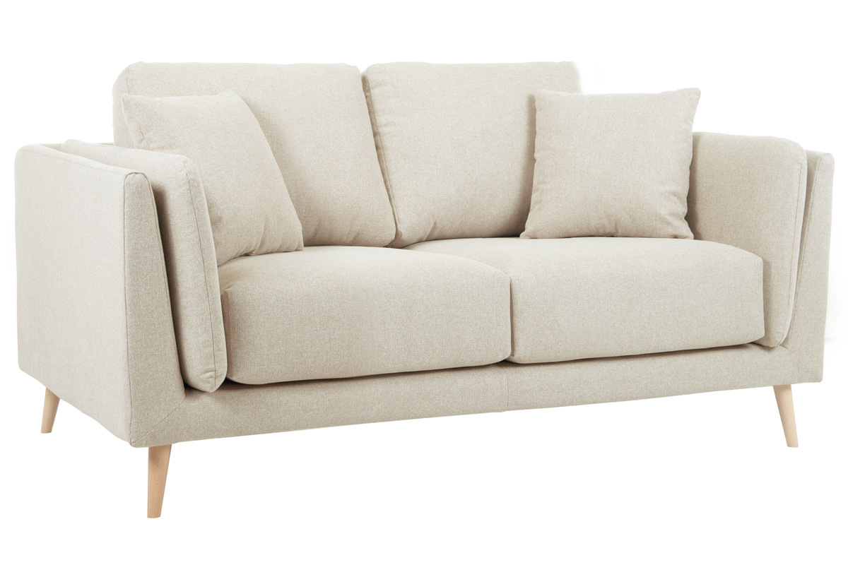 Skandinavisches Sofa 2-Sitzer aus beigem Stoff und helles Holz VOGUE