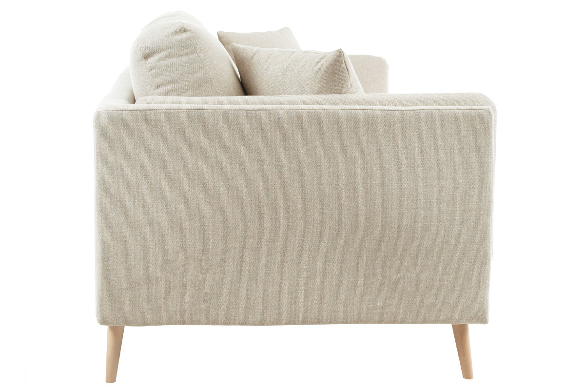 Skandinavisches Sofa 2-Sitzer aus beigem Stoff und helles Holz VOGUE