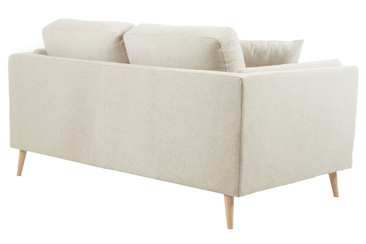 Skandinavisches Sofa 2-Sitzer aus beigem Stoff und helles Holz VOGUE