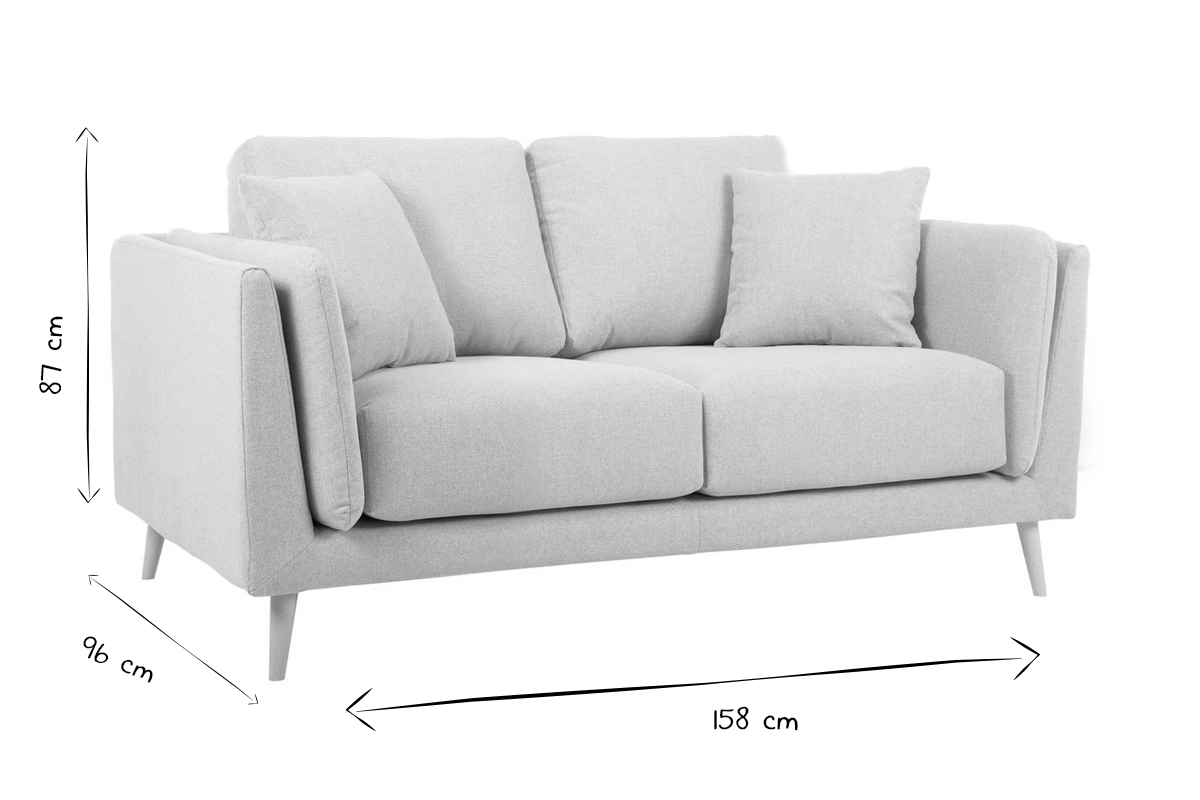 Skandinavisches Sofa 2-Sitzer aus beigem Stoff und helles Holz VOGUE