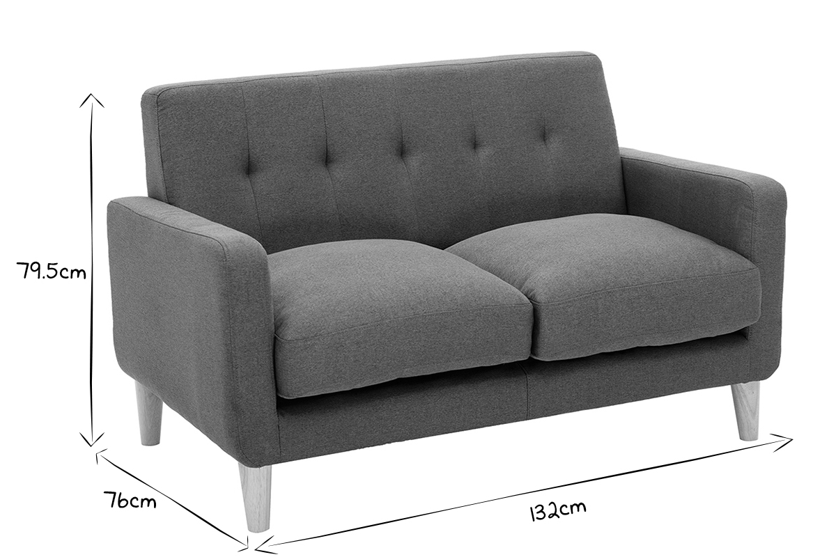 Skandinavisches Sofa 2-Sitzer aus dunkelgrauem Stoff LUNA