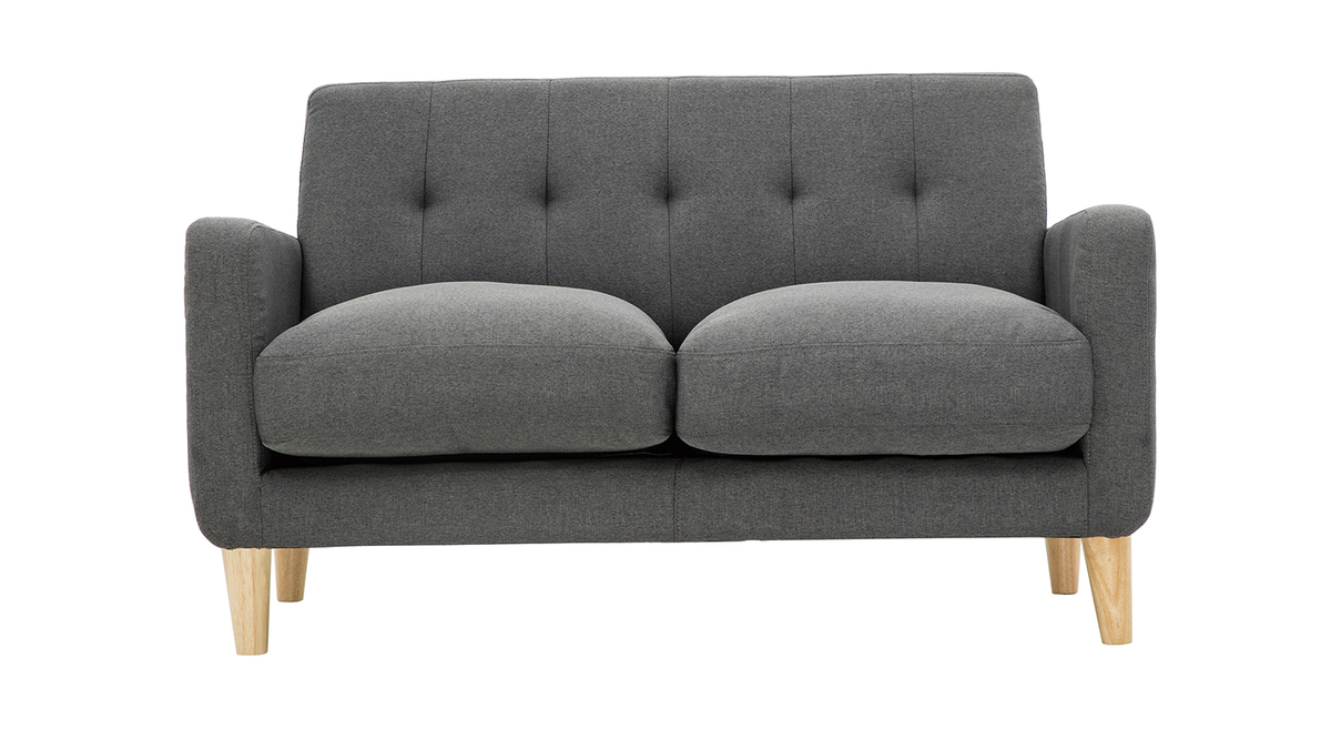 Skandinavisches Sofa 2-Sitzer aus dunkelgrauem Stoff LUNA