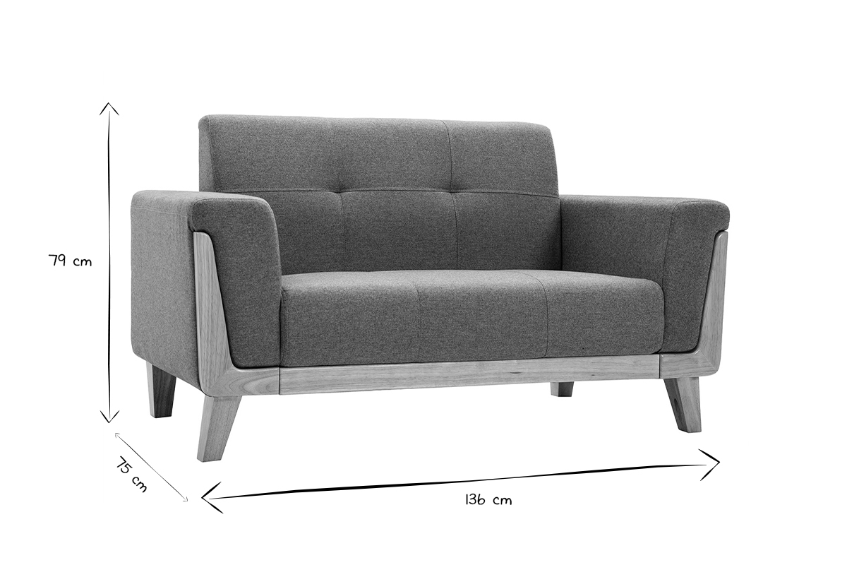 Skandinavisches Sofa 2-Sitzer aus graugrnem Stoff und hellem Holz FJORD