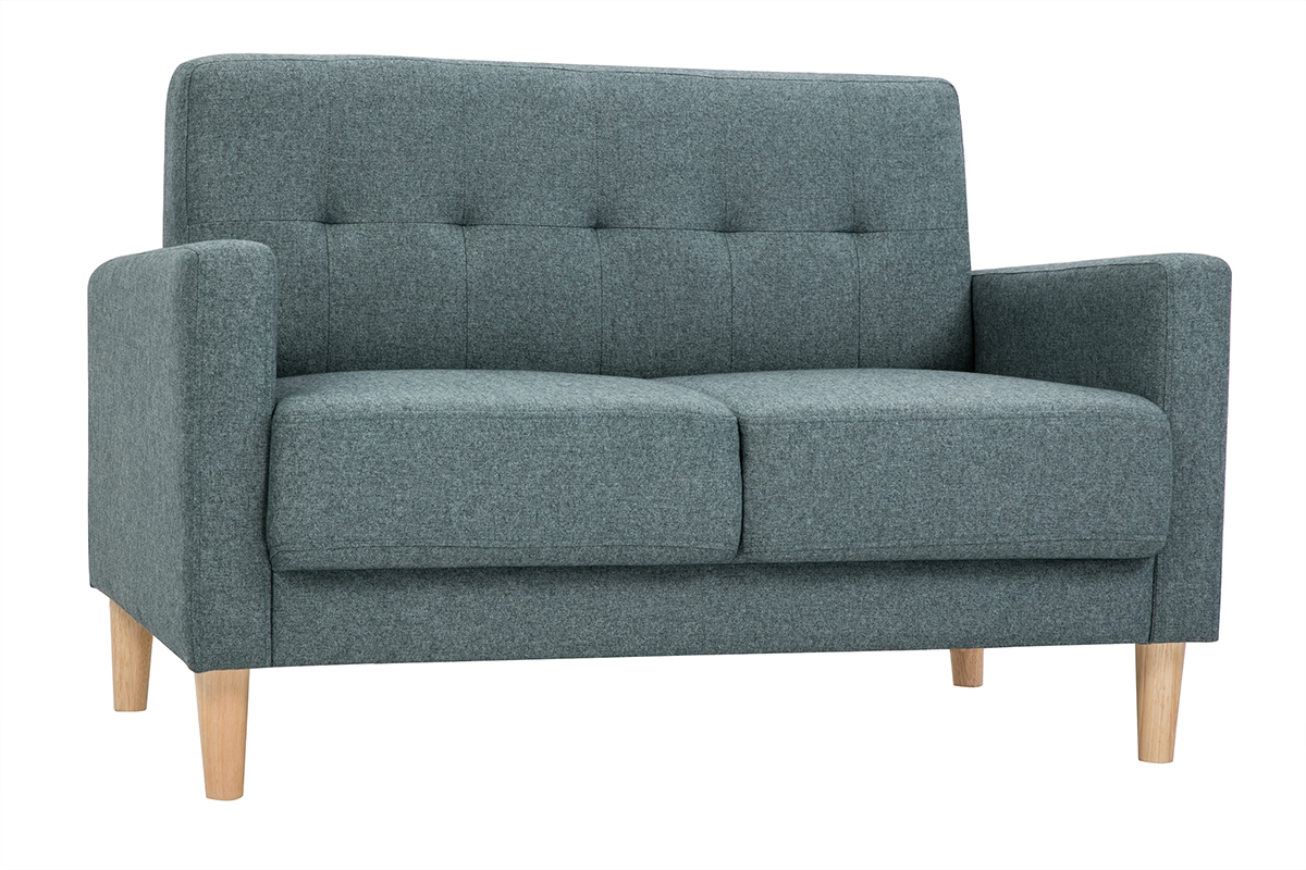 Skandinavisches Sofa 2-Sitzer aus graugrnem Stoff und hellem Holz MOON