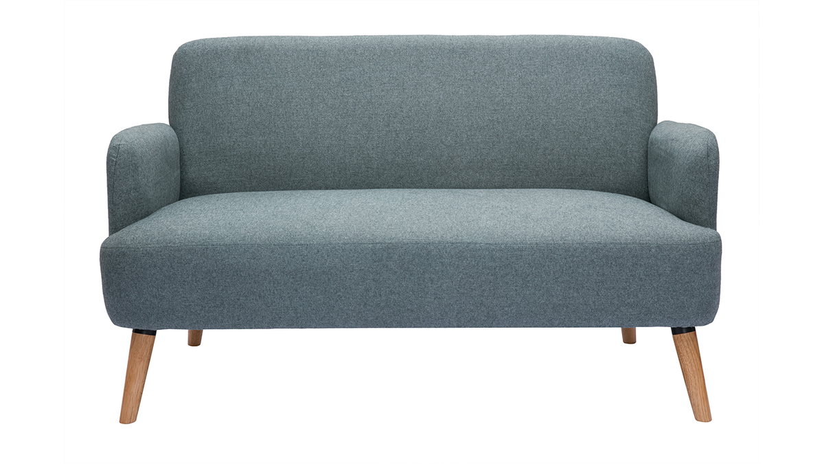 Skandinavisches Sofa 2-Sitzer aus grngrauem Stoff und hellem Holz ISKO