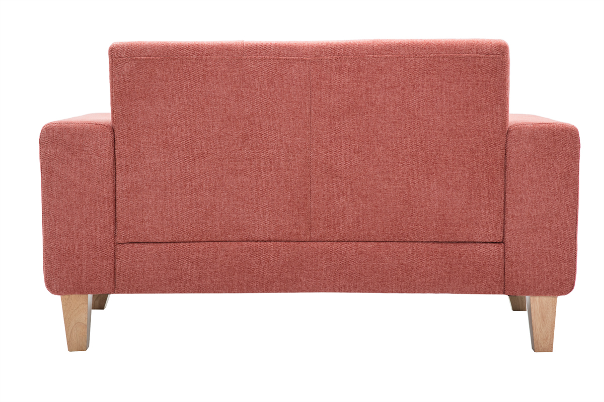 Skandinavisches Sofa 2-Sitzer aus terracottafarbenem Stoff und hellem Holz FJORD