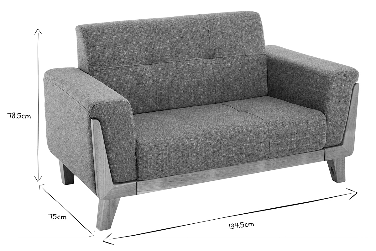 Skandinavisches Sofa 2-Sitzer in Hellgrau und Holz FJORD