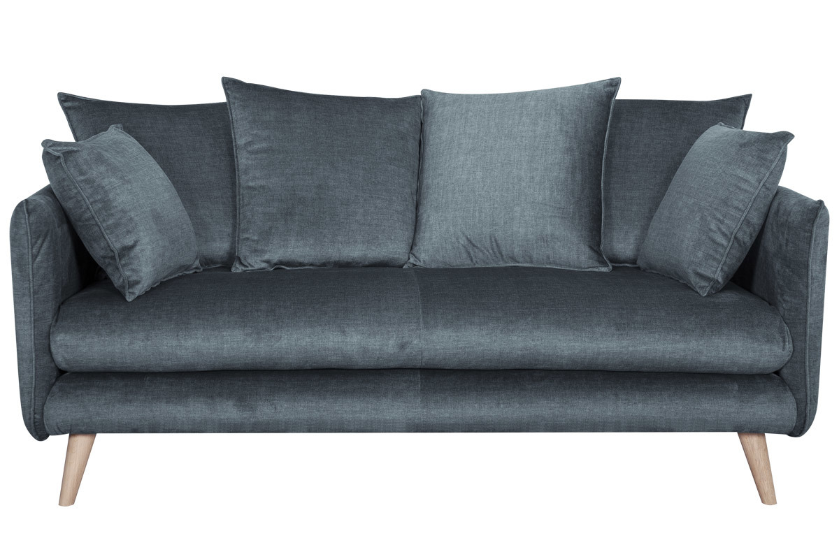 Skandinavisches Sofa 3-Sitzer aus blaugrauem Stoff und hellem Holz OLYMPIA