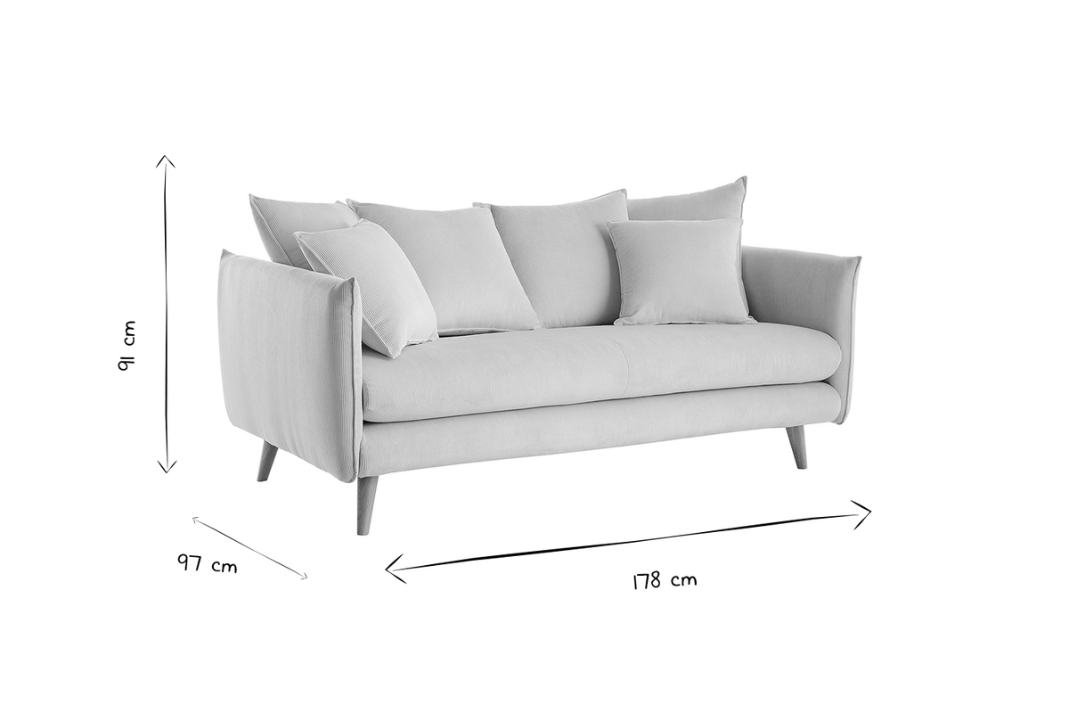 Skandinavisches Sofa 3-Sitzer aus blaugrauem Stoff und hellem Holz OLYMPIA