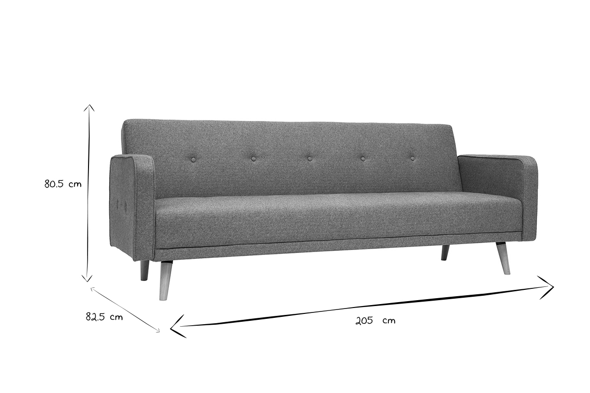 Skandinavisches Sofa 3-Sitzer aus graugrnem Stoff und hellem Holz ULLA