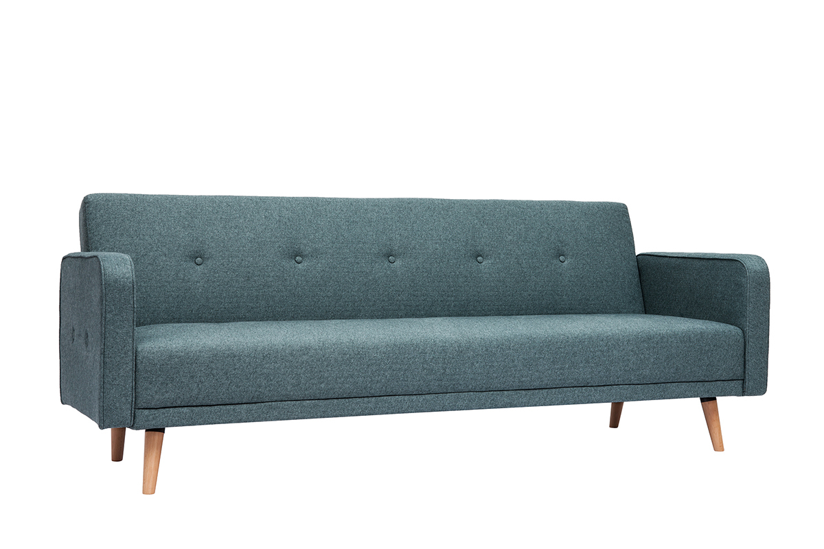 Skandinavisches Sofa 3-Sitzer aus graugrnem Stoff und hellem Holz ULLA