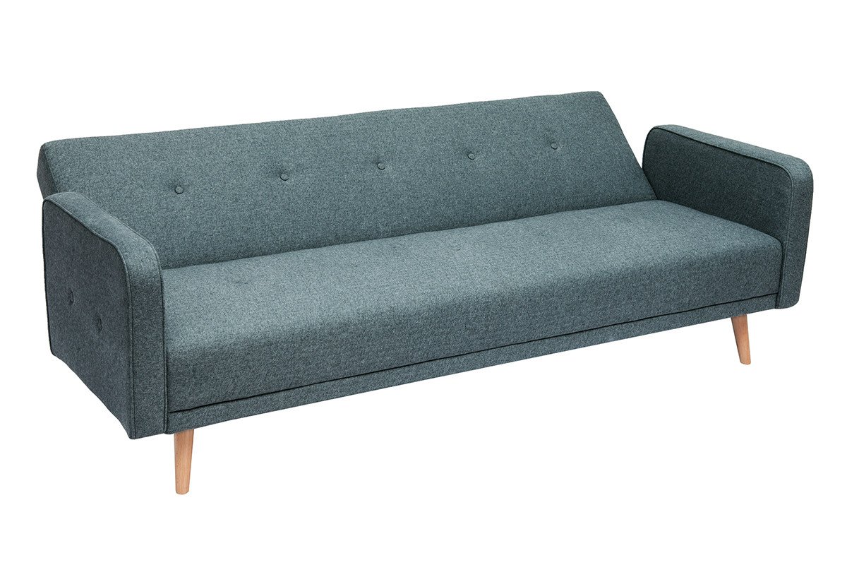 Skandinavisches Sofa 3-Sitzer aus graugrnem Stoff und hellem Holz ULLA