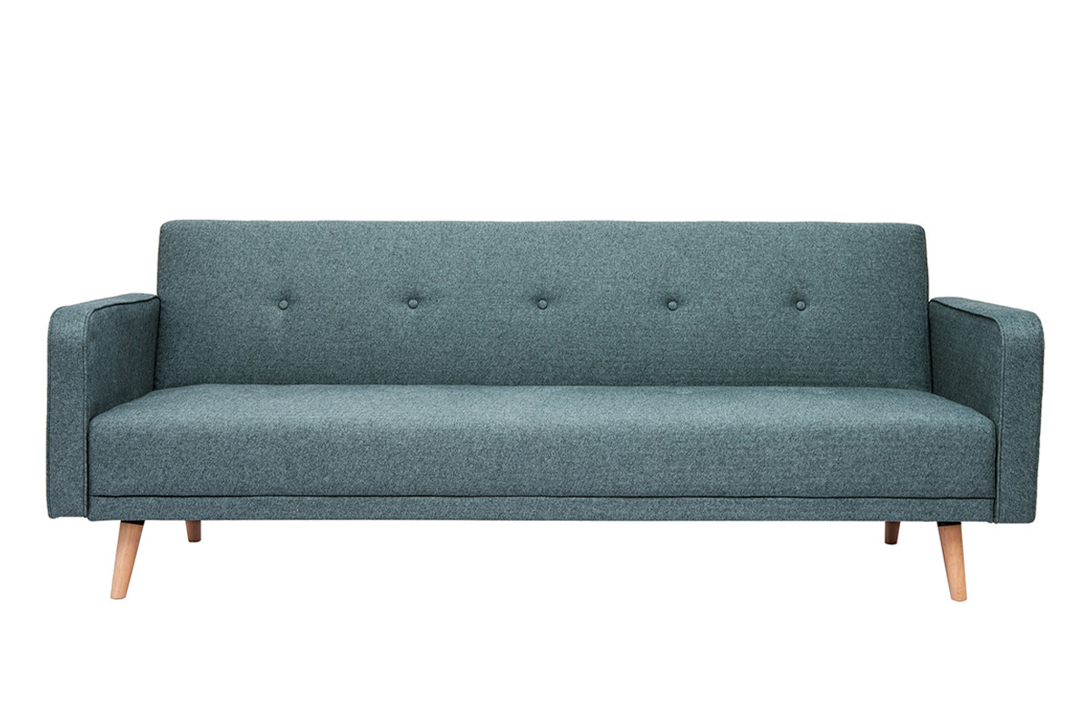 Skandinavisches Sofa 3-Sitzer aus graugrnem Stoff und hellem Holz ULLA