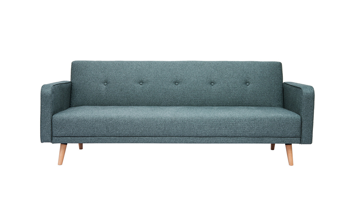 Skandinavisches Sofa 3-Sitzer aus graugrnem Stoff und hellem Holz ULLA