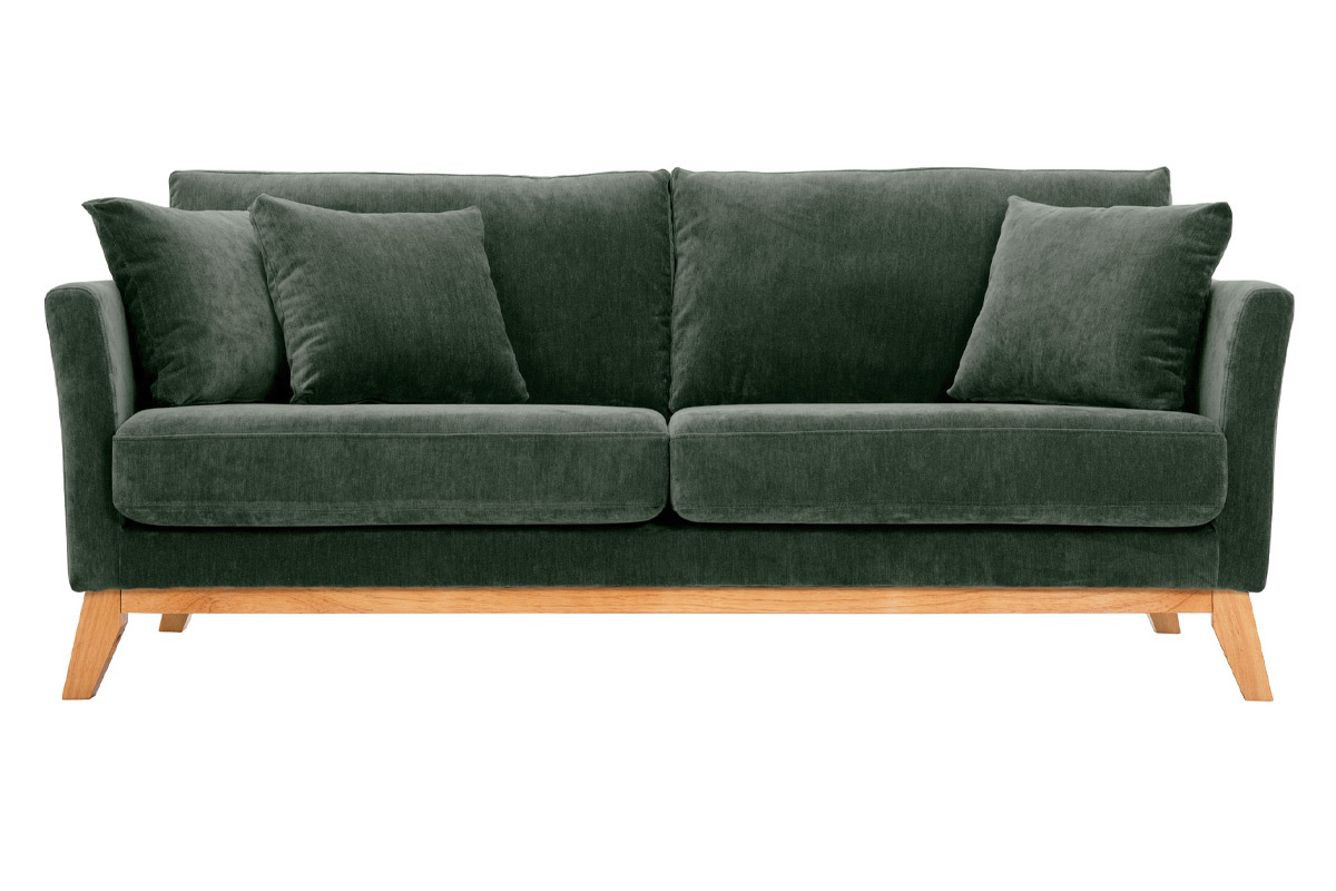 Skandinavisches Sofa 3-Sitzer Bezug abnehmbar SamtEffekt Khaki OSLO