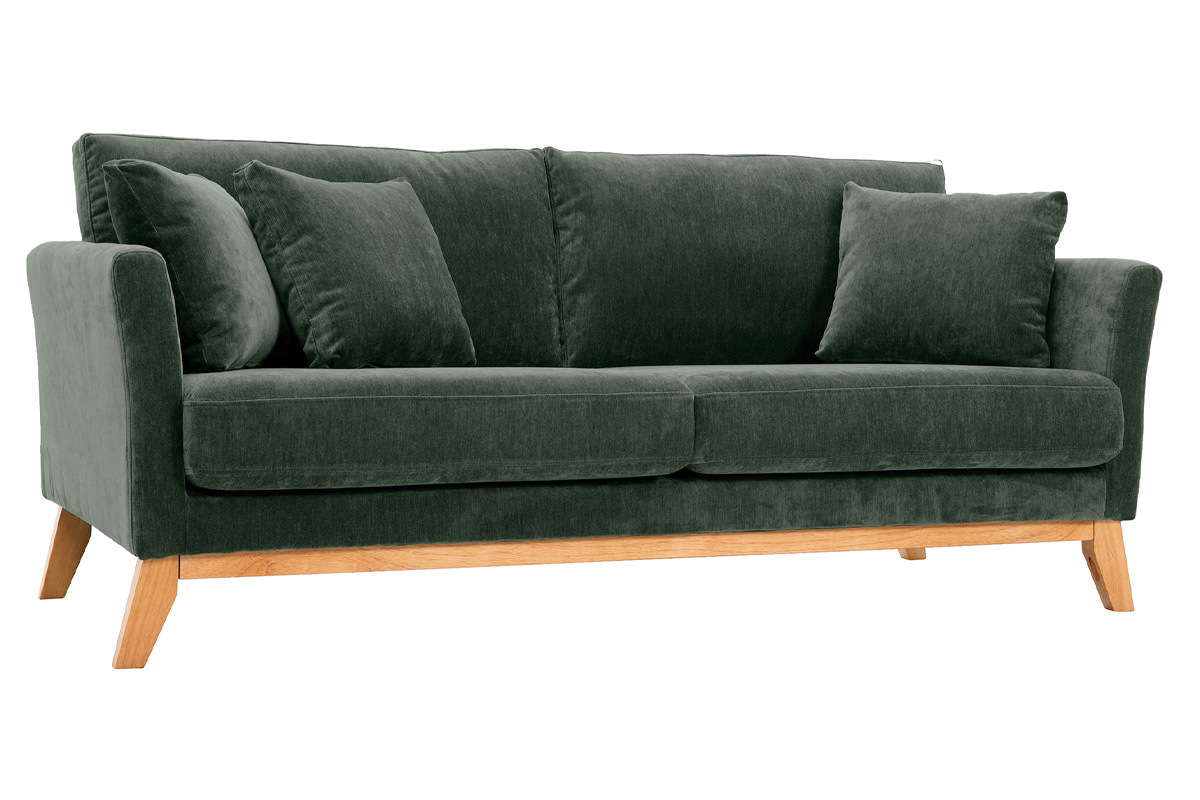 Skandinavisches Sofa 3-Sitzer Bezug abnehmbar SamtEffekt Khaki OSLO