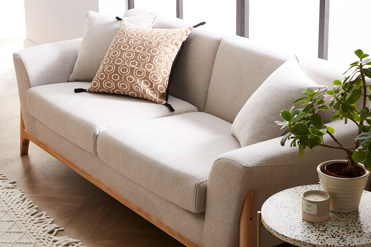 Skandinavisches Sofa 3-Sitzer in Beige und Esche ASAKO