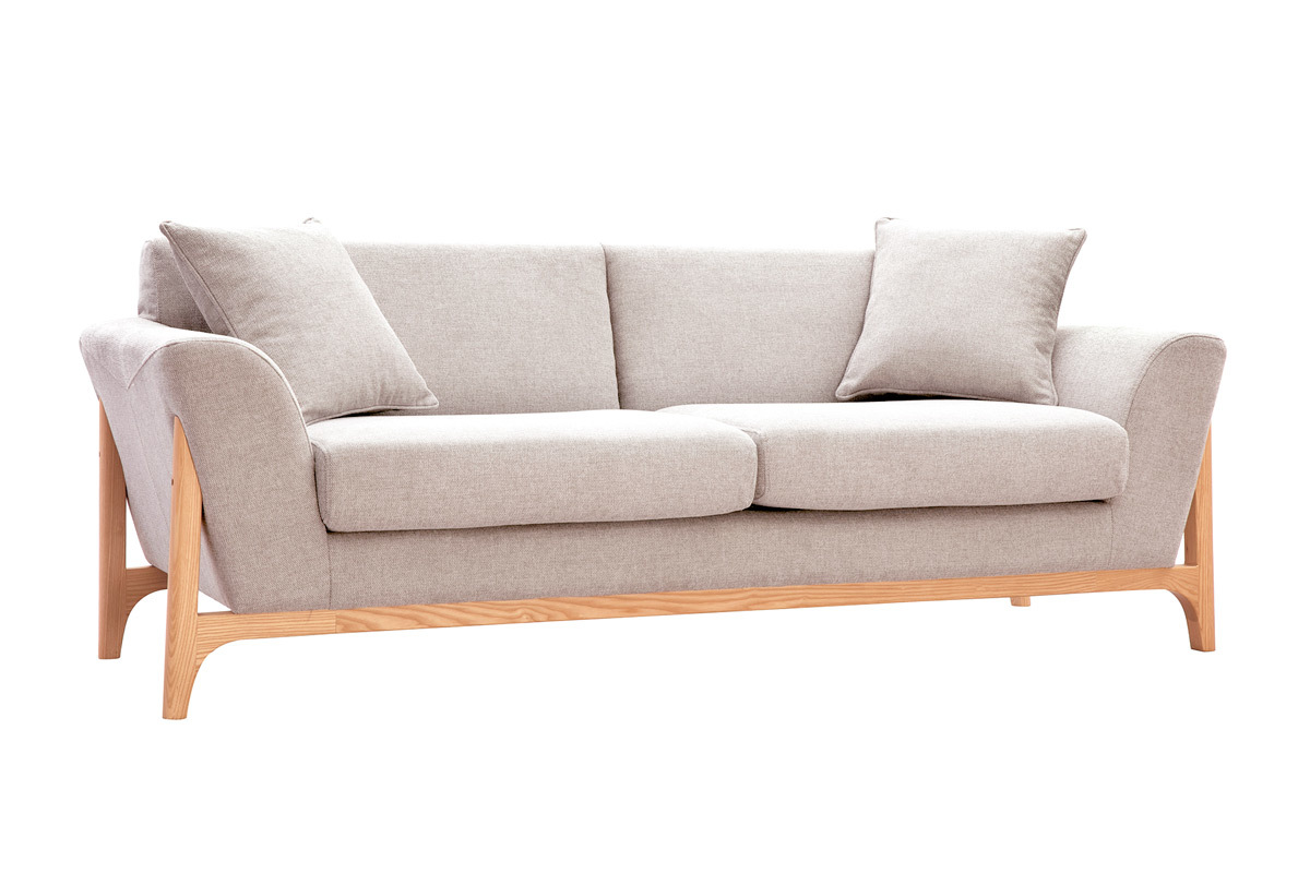 Skandinavisches Sofa 3-Sitzer in Beige und Esche ASAKO